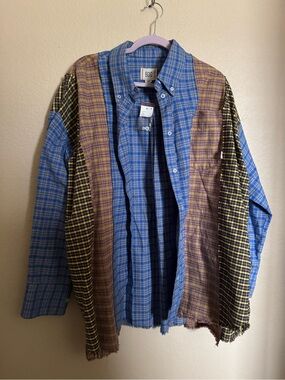 BDG Multi-Panel Patchwork Plaid Button-Up Shirt Sz Large NEW